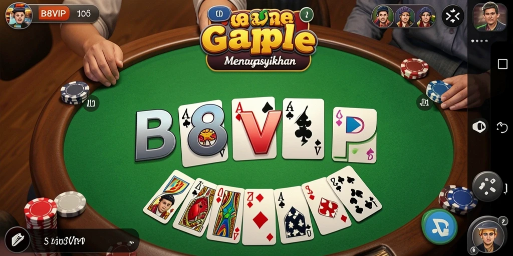 Screenshot B8VIP menampilkan gameplay Gaple yang menarik dan interaktif.