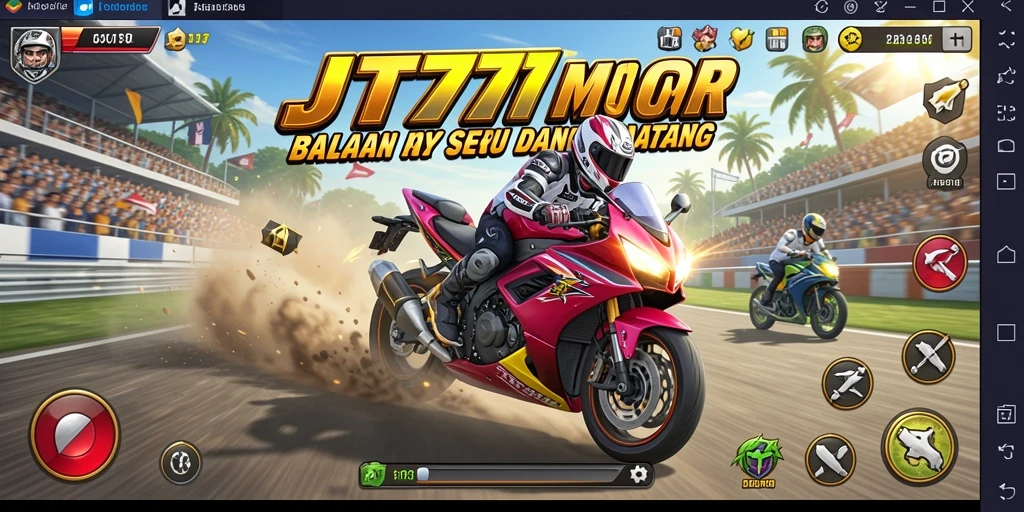 Screenshot menampilkan aksi seru dalam permainan balapan motor.