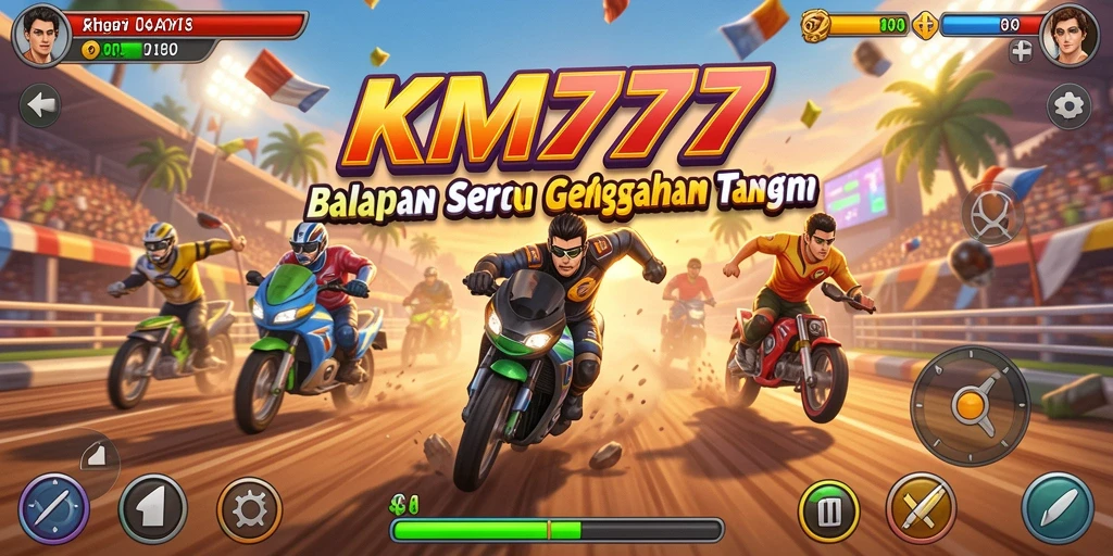 Tampilan gameplay KM777 yang menegangkan dan seru dalam balapan.