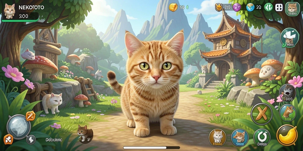 Tampilan gameplay NEKOTOTO yang penuh warna dan interaktif.