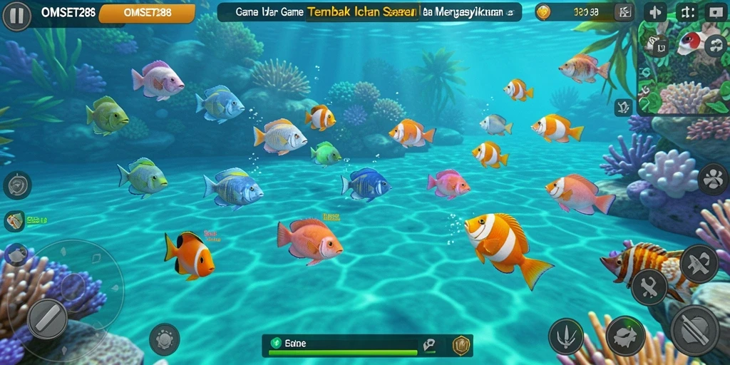 Tampilan screenshot utama OMSET288 menampilkan aksi menangkap ikan yang seru.