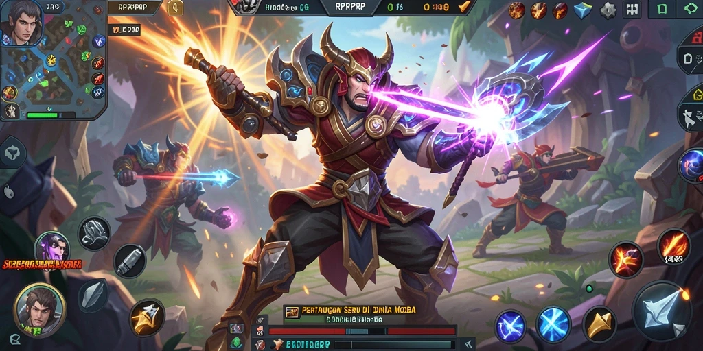 Tampilan gameplay seru <strong>RPRPRP</strong> dengan aksi MOBA yang mendebarkan.